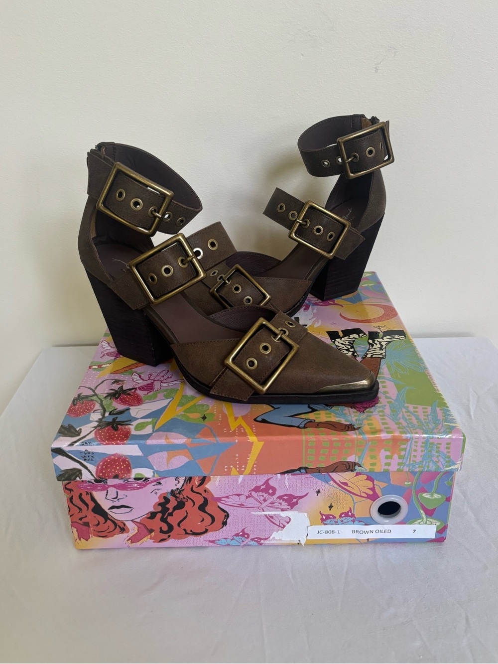 Free People Jeffrey Campbell Hendrix Heels Nubuck Leather Brown Oiled Sz 7 women